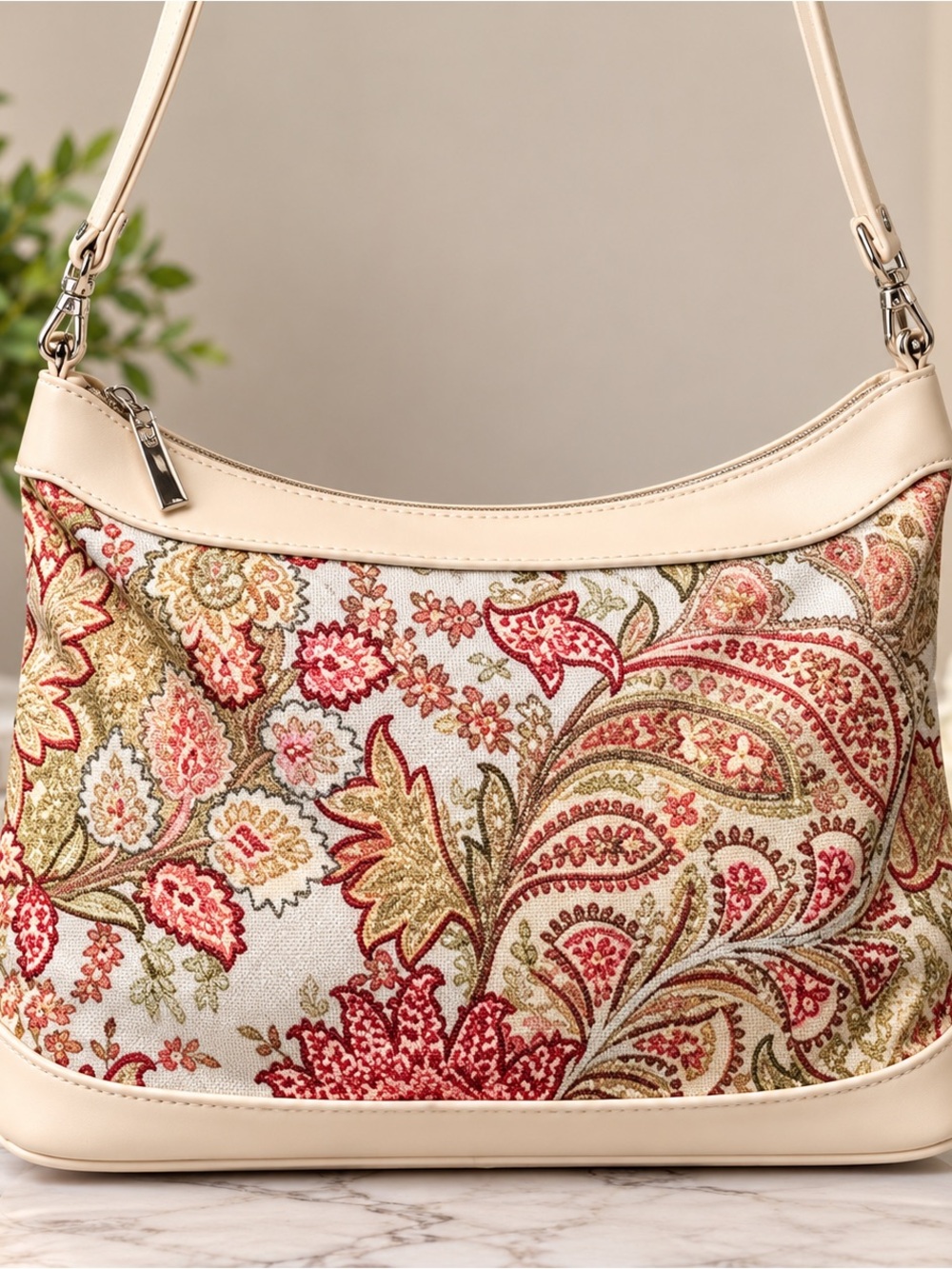 MX Shoulder Bag-Paisley Flower Fabric w Vanilla accent-Perfect for SPRING!